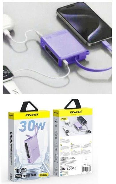 Powerbank - P87K - 10.000mah - 30W - AWEI - 008730 - Purple - Image 2