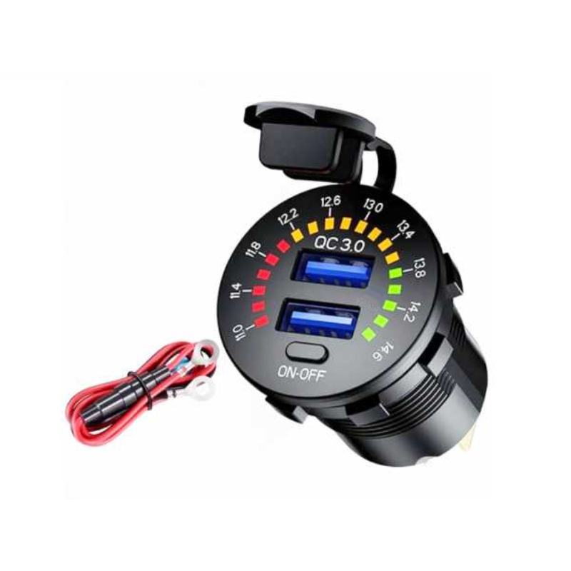 Σταθερή θύρα φόρτισης USB οχημάτων με βολτόμετρο - Quick Charger - 1540405/06 - 507935