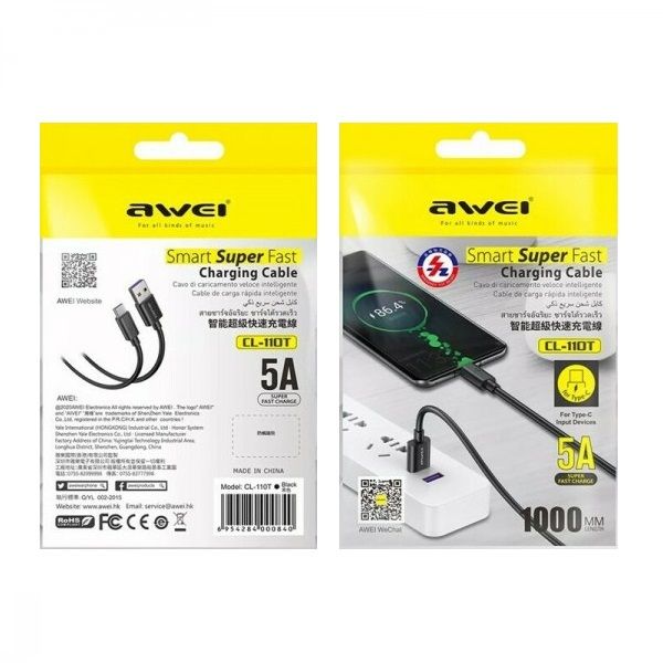 Καλώδιο φόρτισης & data - Type-C - CL-110T - Fast Charge - 5A - AWEI - 000840 - Image 2