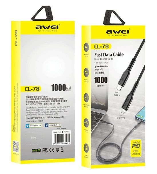 Καλώδιο φόρτισης & data - Type-C σε Lightning - CL-78 - 18W - AWEI - 888001 - Image 2