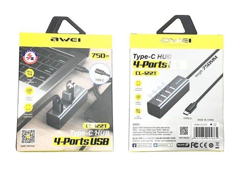 Αντάπτορας USB 2.0 Hub με 4 θύρες - Type-C - CL-122T - AWEI - 888070 - Image 3