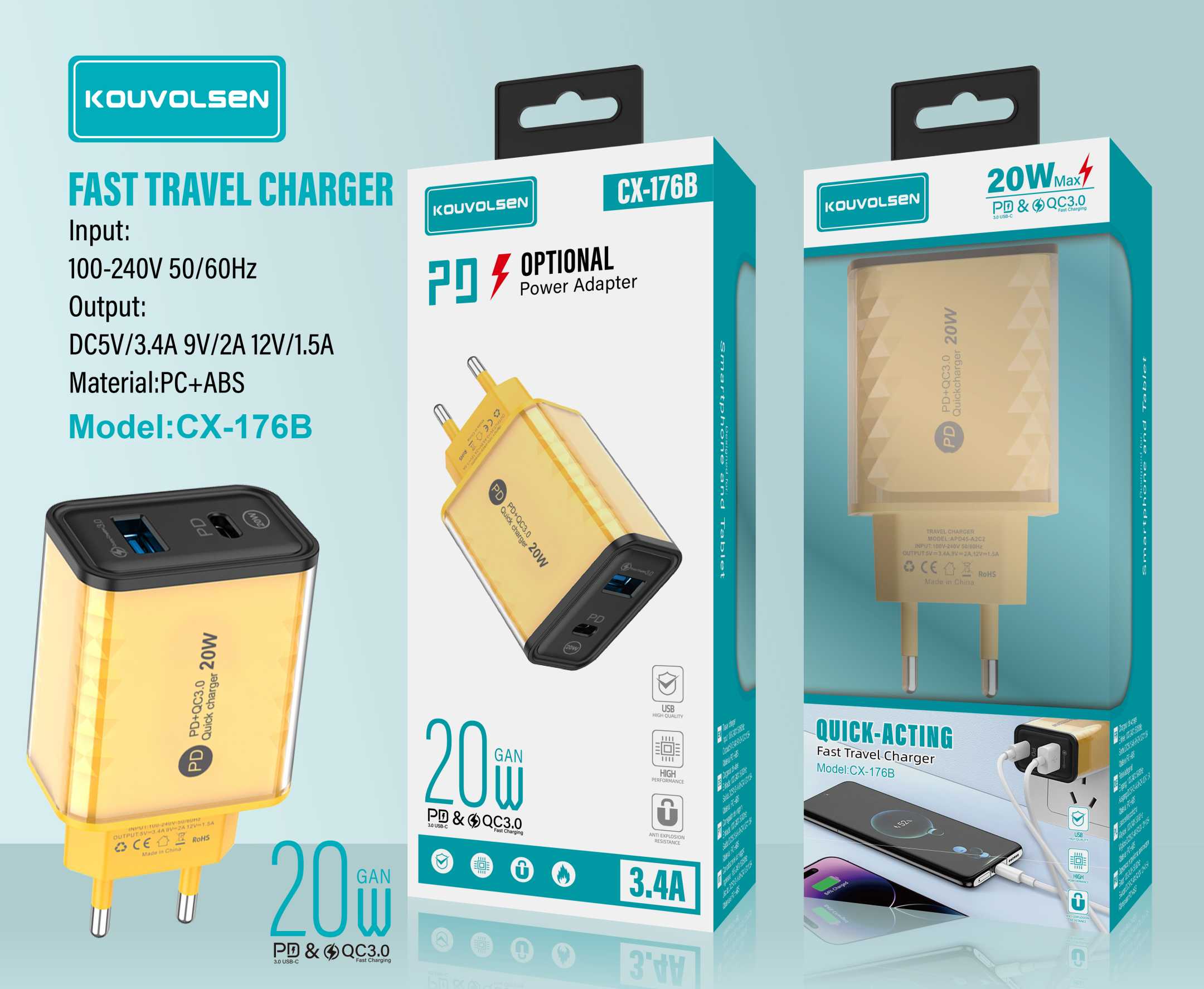 Αντάπτορας φόρτισης Fast Charge με 2 θύρες USB-A & Type-C - 20W - CX-176B - 271764 - Image 2