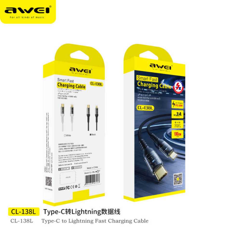 Καλώδιο φόρτισης & data - Type-C σε Lightning - 20W - 1m - CL-138L - AWEI - 003537 - Image 2